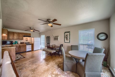 Open concept kitchen and dining area at the cottage.