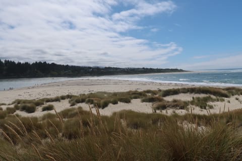 On the beach, sun loungers, beach towels