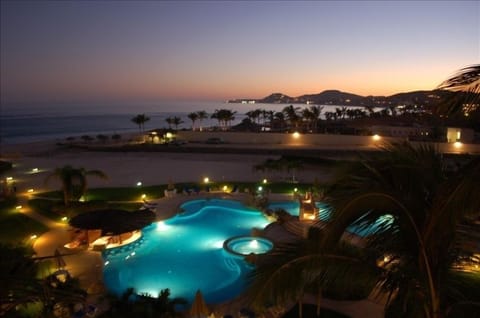 Spectacular pool and beach views from our luxurious balcony!