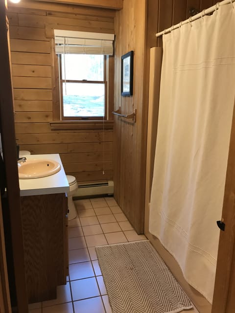 Combined shower/tub, hair dryer, towels