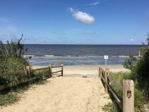 On the beach, sun loungers, beach towels