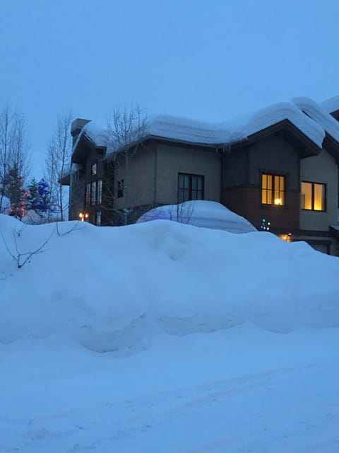 10 foot high snow banks on a beautiful, snowy January evening.