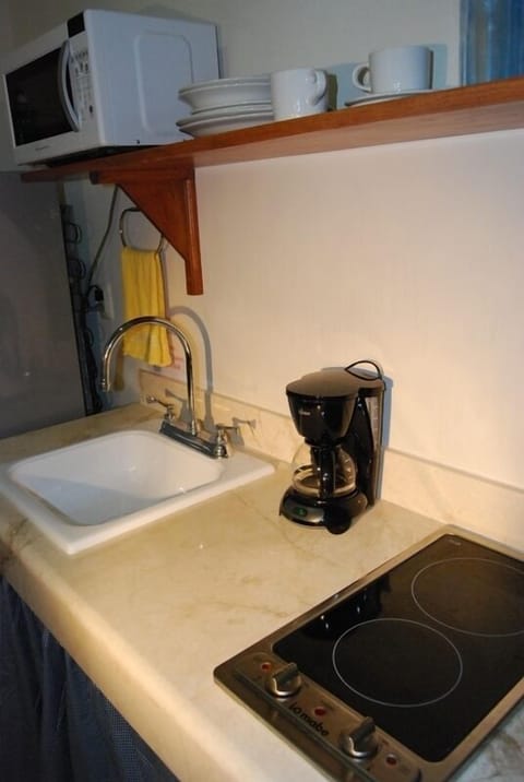 Microwave, coffee/tea maker, cookware/dishes/utensils