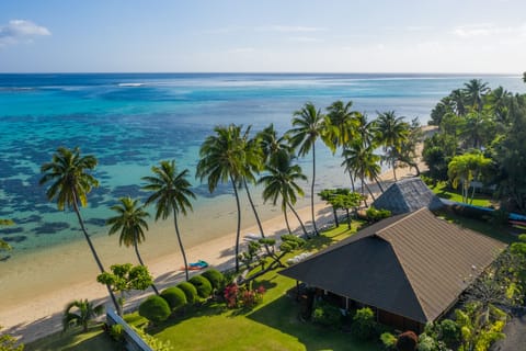 On the beach, sun loungers, beach towels