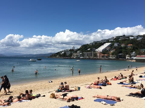 On the beach, beach towels