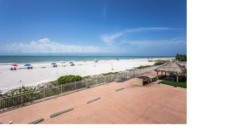 On the beach, sun loungers