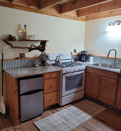 Fridge, oven, stovetop, coffee/tea maker