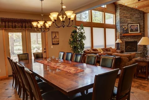 Custom Dining Table seats 14 comfortably--seating for 4 at the kitchen island