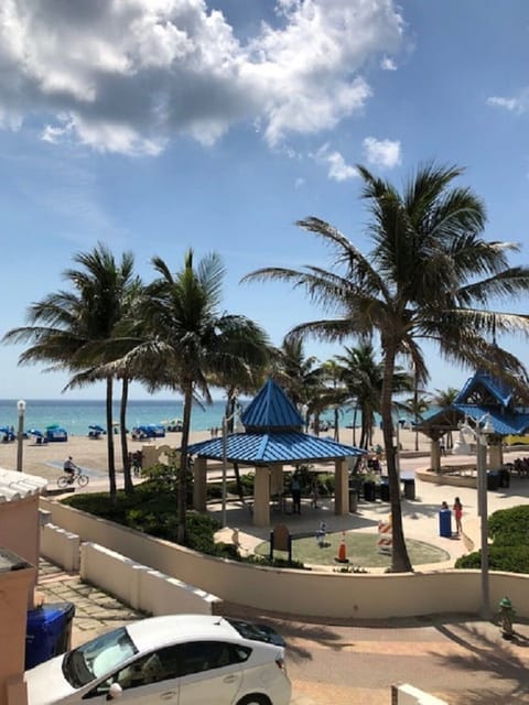 On the beach, sun loungers, beach towels