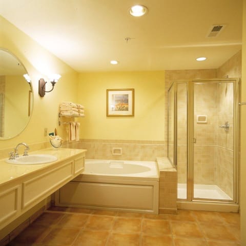 Combined shower/tub, jetted tub, hair dryer, towels