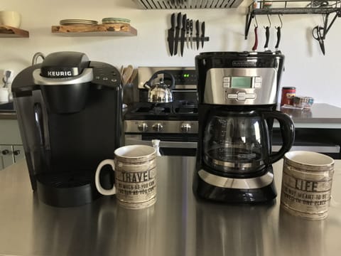 Along with a standard coffee pot we offer Keurig.  Bring your favorite K-cups