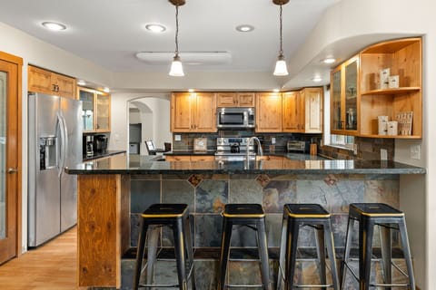 Additional seating at bar top.