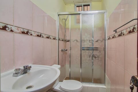 Combined shower/tub, towels