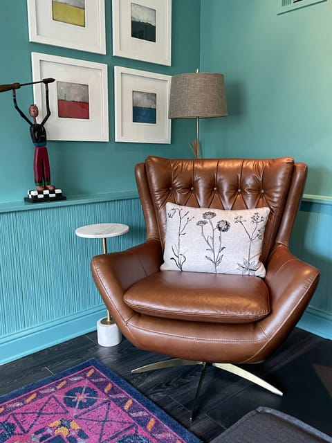 Comfy leather chair in tv room. 