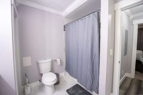 Combined shower/tub, hair dryer, towels, soap