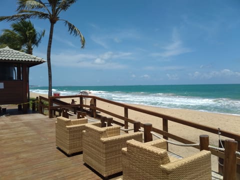 On the beach, sun loungers