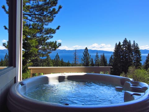 Lovely views of the Lake from our brand new hot tub on the deck!