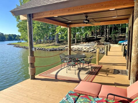 Dock View to House and Beach with Step Free Walkway to Lower Two Floors