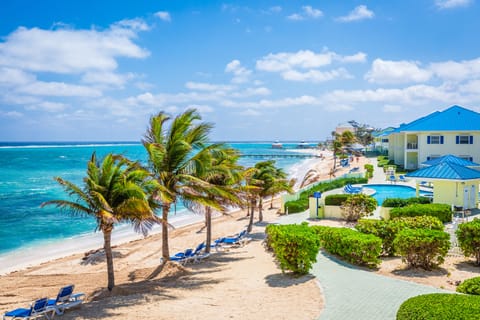 On the beach, sun loungers