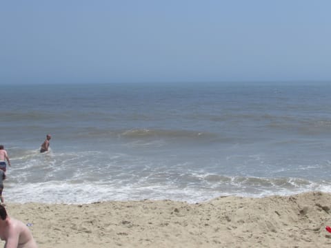 On the beach, sun loungers