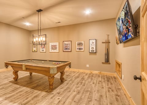 Pool Table Room (Lower-Level) with Big, 4K Flat-Screen TV