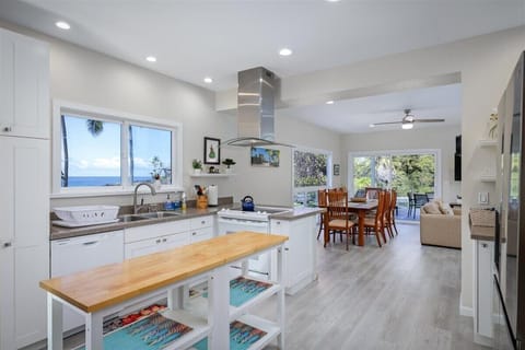 Kitchen flows nicely into dining room and living room for easy entertaining
