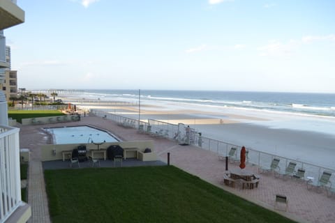 On the beach, sun loungers, beach towels