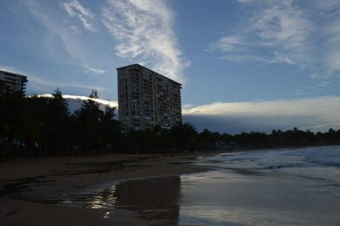 On the beach, sun loungers, beach towels