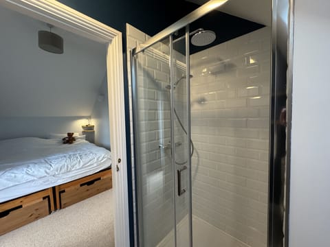 Combined shower/tub, jetted tub, hair dryer, towels