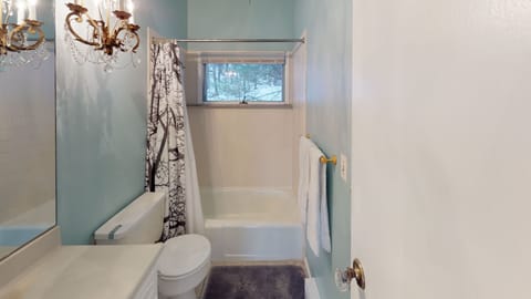 Combined shower/tub, towels