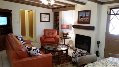 Living area | Flat-screen TV, fireplace, DVD player, books
