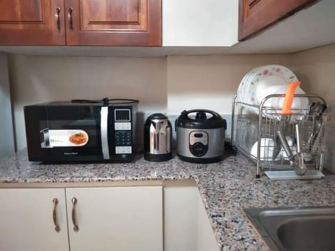 Fridge, microwave, stovetop, electric kettle