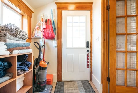 Laundry room, ONLY common area in duplex 8am to 8pm, secure separate entrances. 
