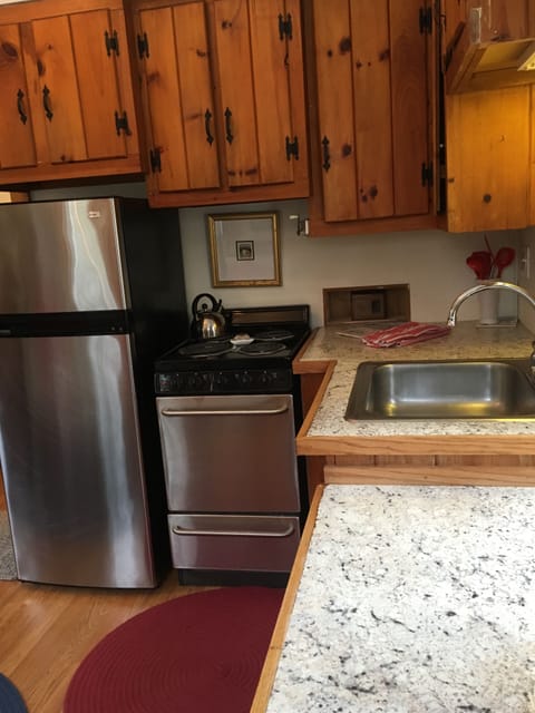 Fridge, oven, stovetop, coffee/tea maker