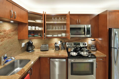 Fully stocked Kitchen with Dishes, Glasses, Coffee Mugs, Pots, Pans, Silverware, Storage Containers