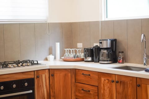 Fridge, oven, stovetop, coffee/tea maker