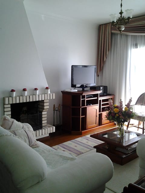 LCD TV, fireplace, DVD player, stereo