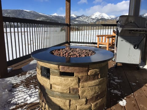 Gas fire pit on deck