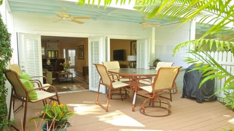 Back deck and tropical garden.  A perfect spot to relax with a cup of coffee.