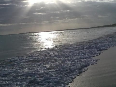 On the beach, sun loungers, beach towels