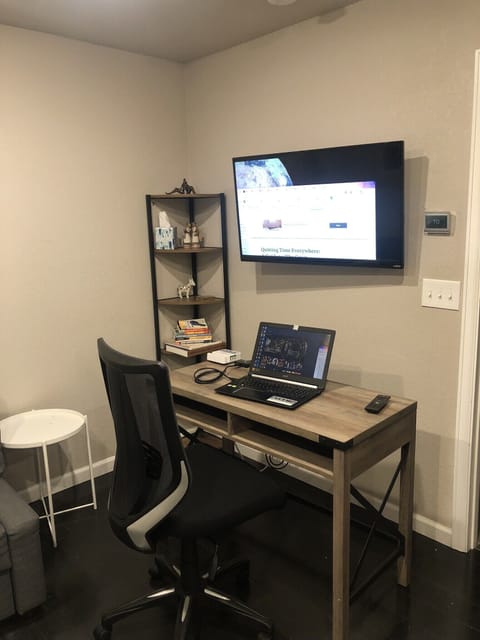Newly added desk with video—HDMI—hookups to use the TV as a monitor. 