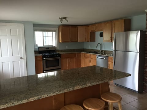 New kitchen with stainless steel appliances/Wine Fridge/ Granite Counter-tops