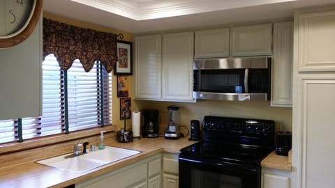 Fully equipped kitchen with top of the line appliances, gadgets,& waffle iron