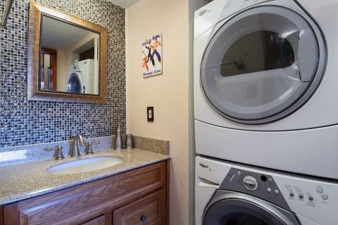 Combined shower/tub, hair dryer