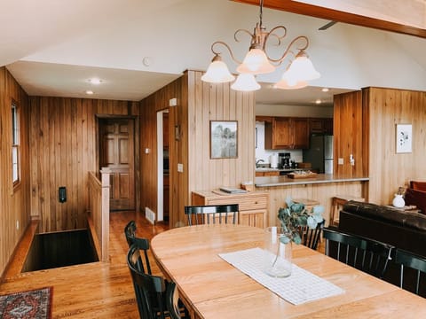 Dining area, steps to downstairs