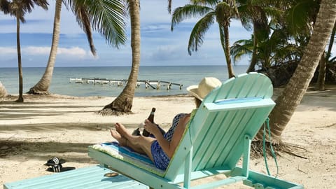 On the beach, sun loungers, beach towels