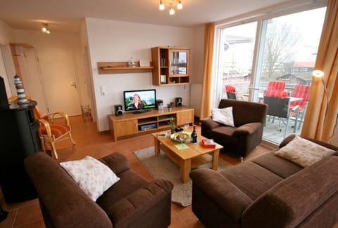 TV, fireplace, books, stereo