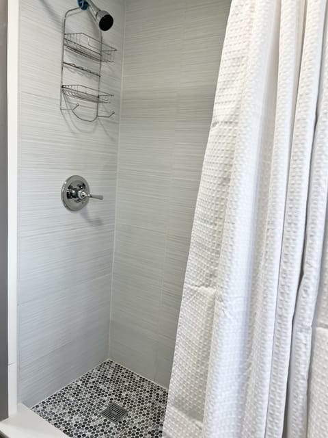 Combined shower/tub, hair dryer, towels