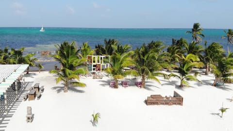 On the beach, sun loungers, beach towels