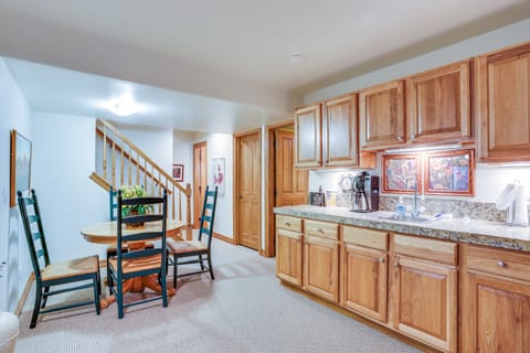 Lower level kitchenette and card table
